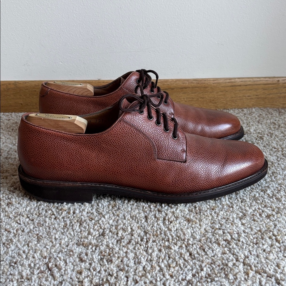 Salvatore Ferragamo Brown Pebble Grain Leather Plain Toe Oxfords Shoes 11 D - Picture 3 of 10